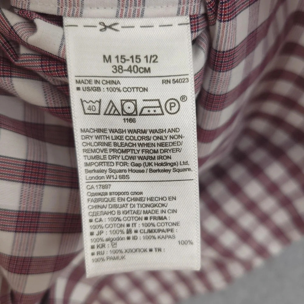Banana Republic Dress Shirt Mens 15.5 34/35 Red Gingham Slim Fit Non Iron Cotton
